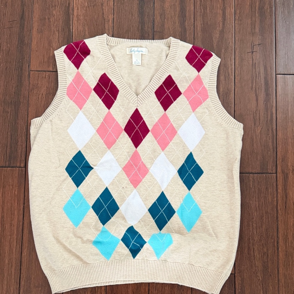 Lady Hagen Argyle V-Neck Sweater Vest - Cream, Pink, Blue, Burgundy